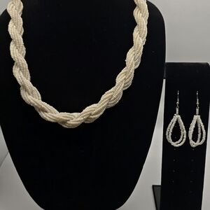Cream Beaded Necklace and Earring Set